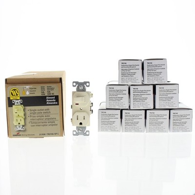 Cooper TR274A Almond Tamper Resistant Pilot Light Switch Receptacles 15A 10-Pack