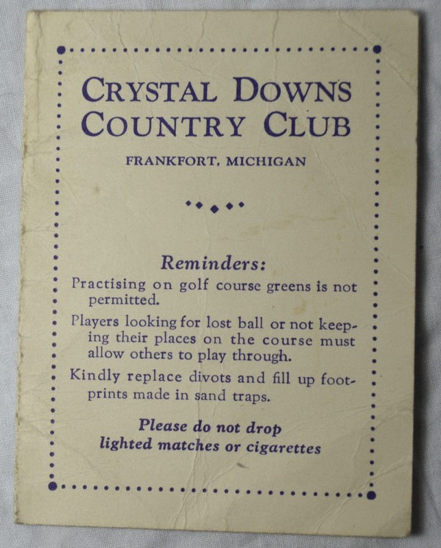 Vintage Crystal Downs Country Club Golf Course Unused Scorecard Frankfort MI