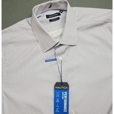 NWT 79.50 Nautica Performance Super Shirt Plaid Dress Slim Fit L 16/16.5 34x35