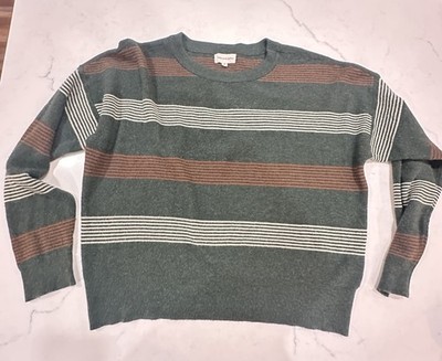Thread & Supply Striped Sweater Womens Medium Green Rust Cream Crewneck Knit
