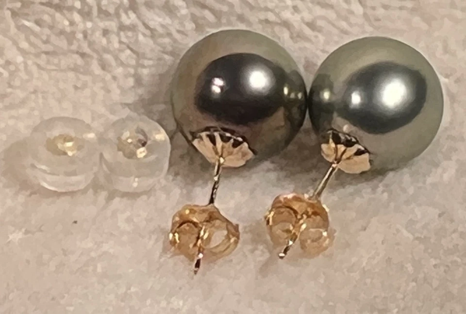 Tachuelas de perlas taitianas verde claro cereza 18 KYG - ENVÍO GRATUITO Foto 3 de 4