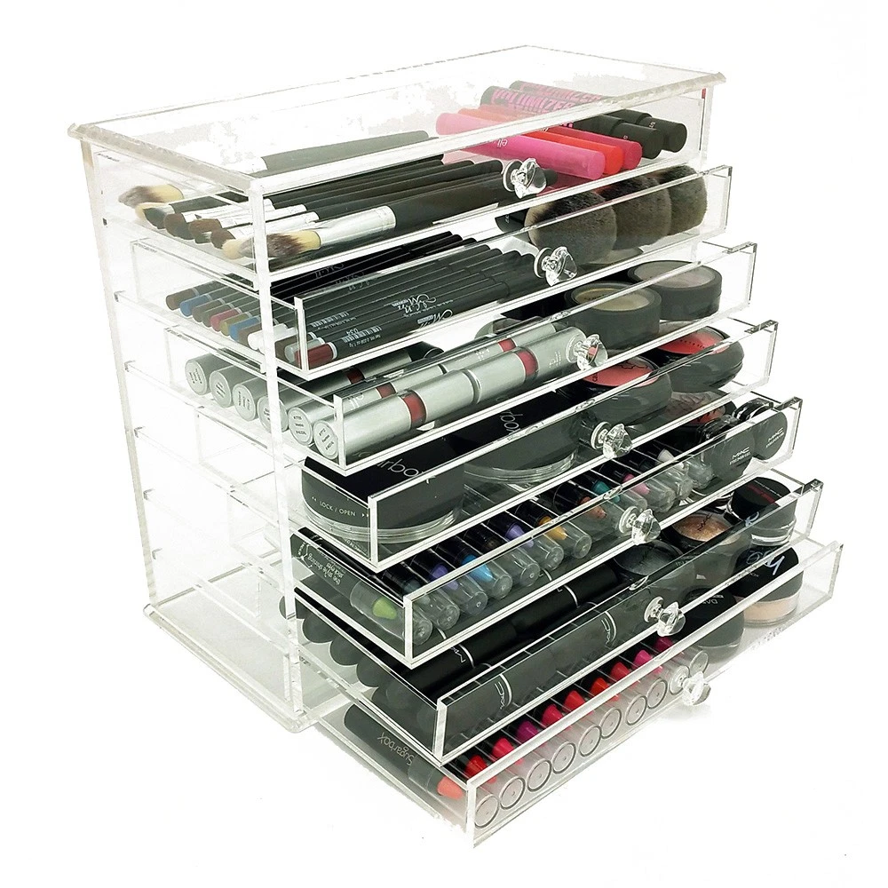 NEW! DELUXE MAKEUP ORGANIZER-CAITLYN ACRYLIC 7 TIER DRAWER COSMETIC DISPLAY CASE