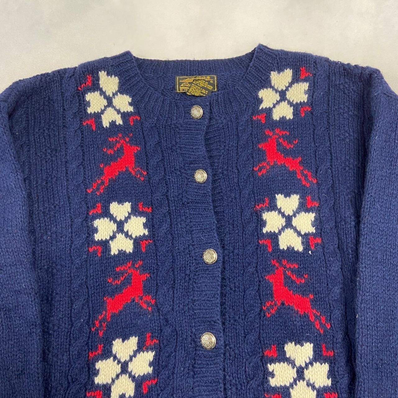 Vintage Eddie Bauer Knitted Cardigan Abstract Reindeer Patterned Chunky Knit image 3