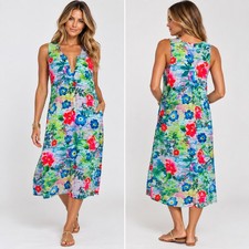 VTG 90s Y2k Jams World Hawaiian Floral Hibiscus Flowers Rayon Skater Dress Sz L
