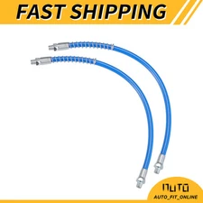 TWO 16" Universal 1/8" NPT Trailer Grease Gun Flex Hose Extension Metal Blue