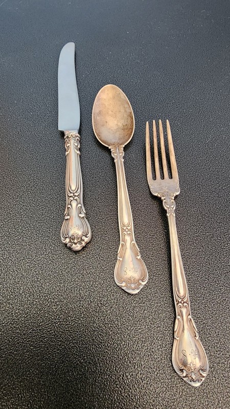 Gorham Chantilly Sterling Silver 925 Child Knife Spoon And Fork. Old Stamp. 93g