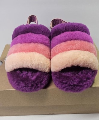 UGG Fluff Yeah Slide Slippers Purple Pink Stripe Women's