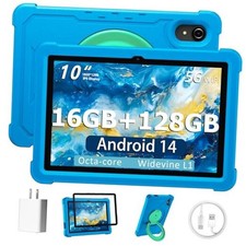 Tablet 10 Inch Android 14 Tablet, 16GB RAM 128GB ROM, 1TB Expansion, Octa Blue