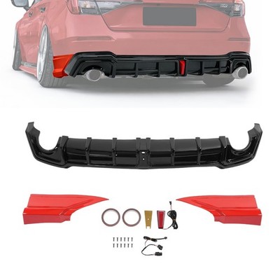 Rear Diffuser w/LED Light + Corner Spats Red For 2022-2026 Honda Civic Sedan