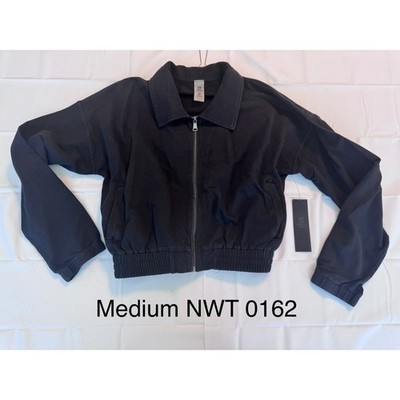 Mona B Womens Black Full Zip Collared Bomber Jacket Elastic Hem Size Medium NWT