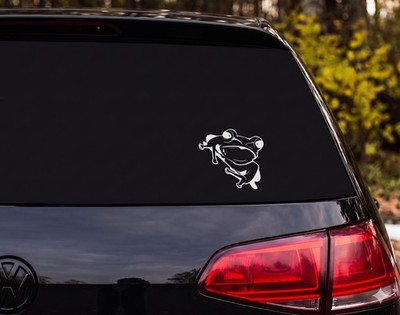 Cartoon Frog Crouching Front View Bold Outline Vinyl Decal Sticker Car Laptop