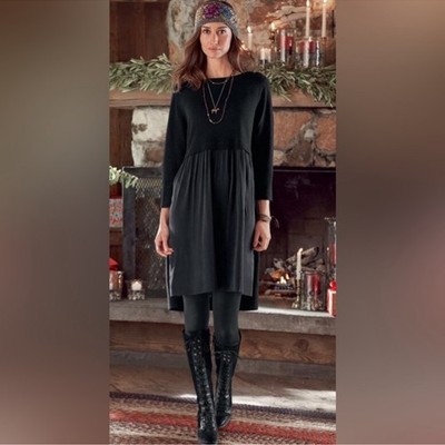 SUNDANCE ''Jillian'' Black Wool Blend Sweater Dress w/100% Silk Skirt Size XS
