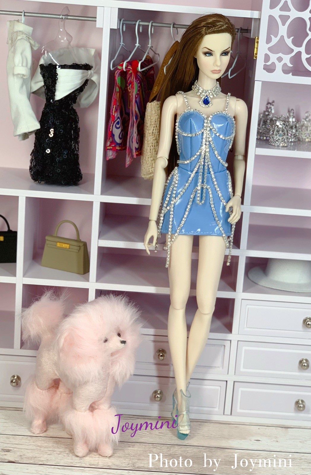 1:6 Mini Pink Poodle Dog Plush Toy Figure Action Simulation For Fashion Doll Dec