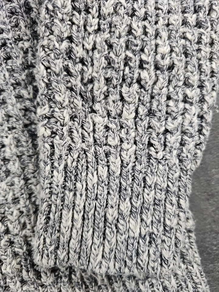 Suéter LL Bean Signature para mujer grande tejido gofre algodón lino gris blanco Foto 4 de 4