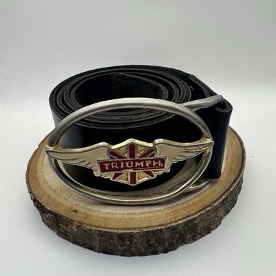Vintage Triumph Motorrad Leder Biker Gürtel große Emaille Schnalle 
