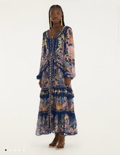 NWT AUTH FARM RIO Navy Blue Sea Garden Braid Details Maxi Dress EXTRA SMALL XS