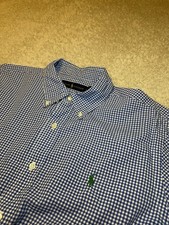 Polo Ralph Lauren Mens Large Classic Fit Gingham Button Down Shirt Blue White