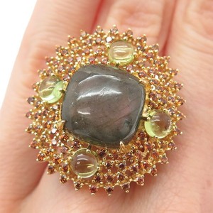 Authentic 925 Sterling Gold Plated Real Labradorite Peridot Imperial Topaz Ring Size 6.25