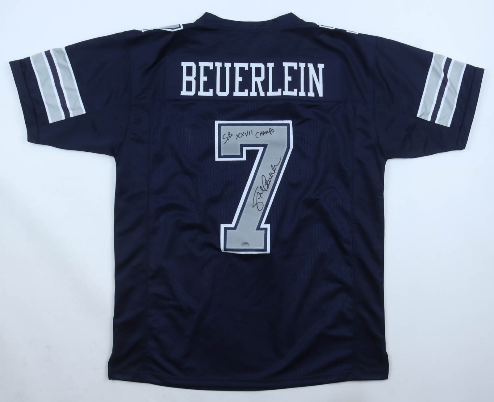 Steve Beuerlein Signed Dallas Cowboys Jersey Ins. ""S.B. XXVII Champs"(Schwartz)