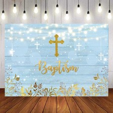 Blue First Communion Backdrop Baptism Christening Party Photo Background Banner