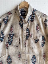 Vintage 90s Wrangler Cowboy Cut Men's XL X-Long Tails Aztec Short Sleeve Shirt