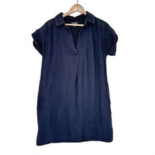 J. Crew Size S Gauzy Brushed Cotton Split V Neck Roll Sleeve Black Mini Dress