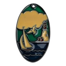 Vintage Sailboat Lighthouse Ocean Suncatcher Sun Catcher Enamel  Metal Window
