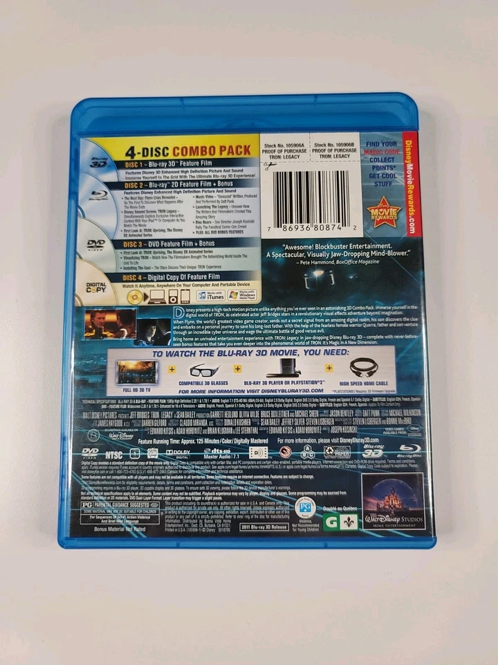 Tron: Legacy 3D (Blu-ray 3D/Blu-ray 2D/DVD) Very Good Read Description Below - Image 2 of 4