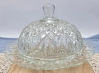 Vintage Anchor Hocking Clear Glass Round Covered Butter Dish Prescut Pineapple