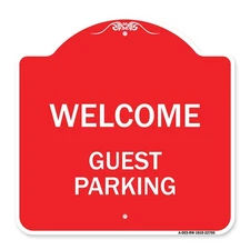 Designer Welcome Guest Parking Sign 18x18 Red White Heavy Aluminum USA Made