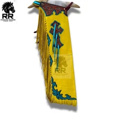 Bull Riding Pro Rodeo Chaps Yellow  Smooth Leather Skin  fringes chap