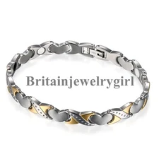 Womens Heart Titanium Steel Magnetic Therapy Bracelet with Link Removal Tool
