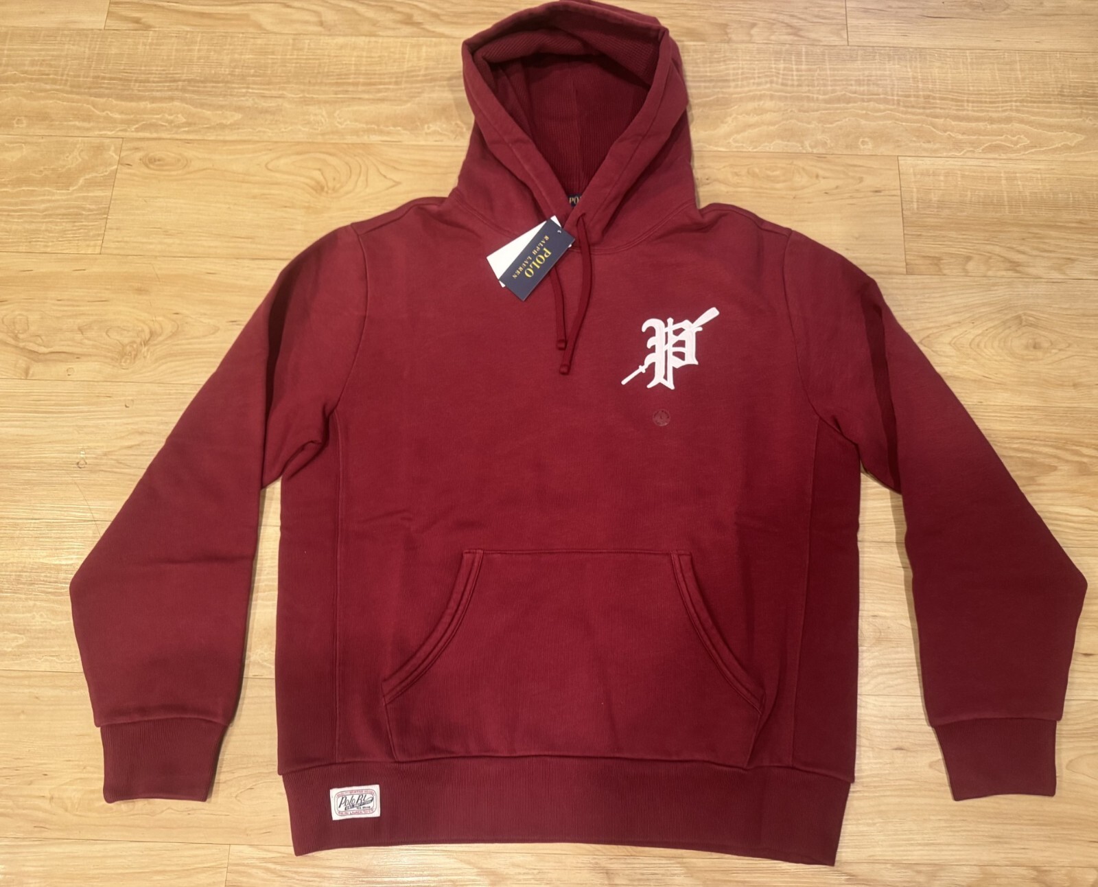 FILA Polo Ralph Lauren Uomo Grafica Pile Vintage Canottaggio P Logo Marrone Felpa con Cappuccio L XXL