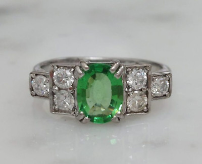 Expensive Looking Green Oval CZ Diamond Engagement Ring in 925 Sterling Silver