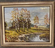 Ölgemälde Prof. A. A. Wendehals „Birken am Fluss“ 24x30cm m.Rahmen !Bilder beac!