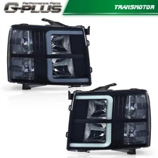 Fit for 2007-2013 Chevy Silverado 1500 2500 LED DRL Tube Smoke/Clear Headlights