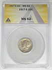 1917-S Mercury Dime 10c Coin ANACS MS 62