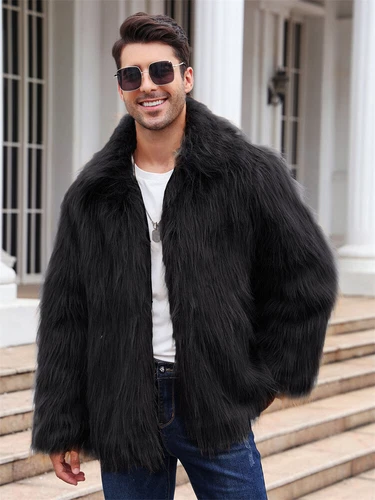 Neu Herren Luxus Kunstfell Mantel Flauschig Dick Wintermäntel Flauschig Warm Lange Jacke - Bild 10 von 21