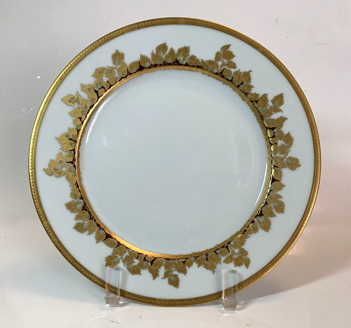 Haviland Limoges FEUILLE D'OR Porcelain 8.5" Dessert Plate 24kt Burnished Gold - Picture 1 of 9