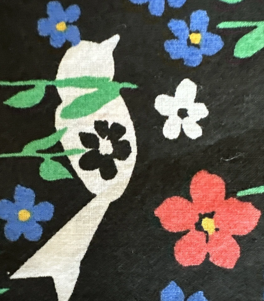 1983 "de Lanthe Creations" tela de lino de algodón negro pájaros flores W44”xL3 yardas Foto 3 de 4