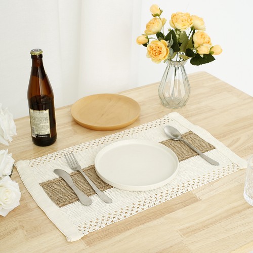 6Pcs Placemat Cotton Linen Dish Placemat Hand Woven Table Mat Elegant