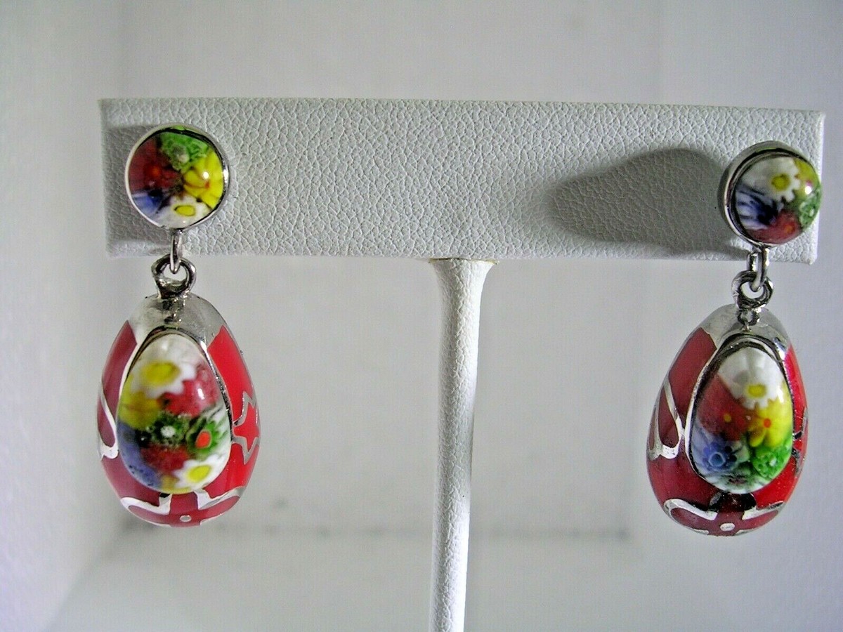 BABY SHOE EARRINGS WITH MURANO GLASS FLORAL PATTERN SET IN