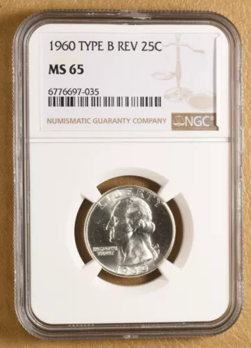 1960 Washington Silver Quarter 'Type B Reverse' NGC MS65