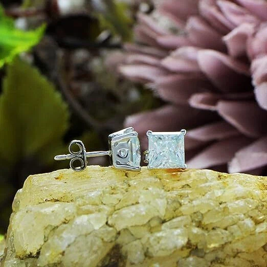 1.75ct Solitaire Stud Earrings Princess Lab Created Moissanite Sterling Silver - Image 4 of 4