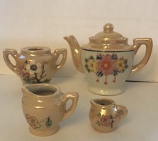 Vintage Child's Porcelain Toy Tea Set Lustre Luster w/Flowers Japan Pieces