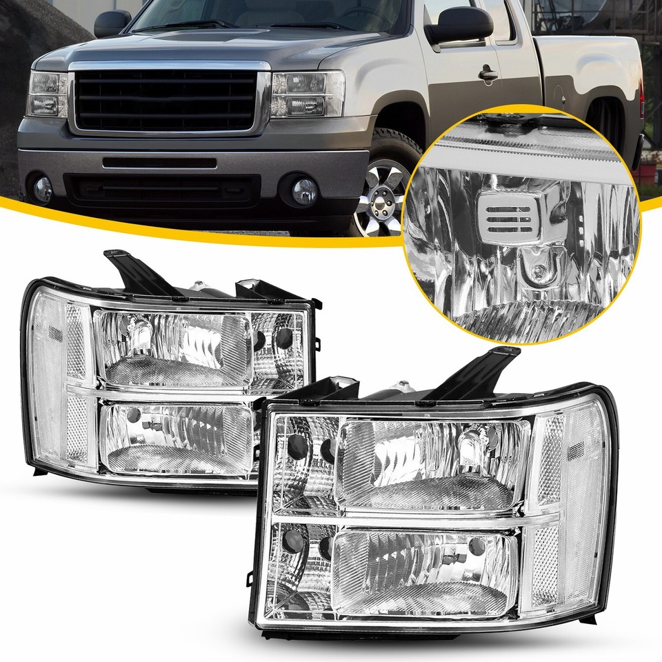 Headlights Fits 20072013 GMC Sierra 1500 2500HD 3500HD Clear Lamps