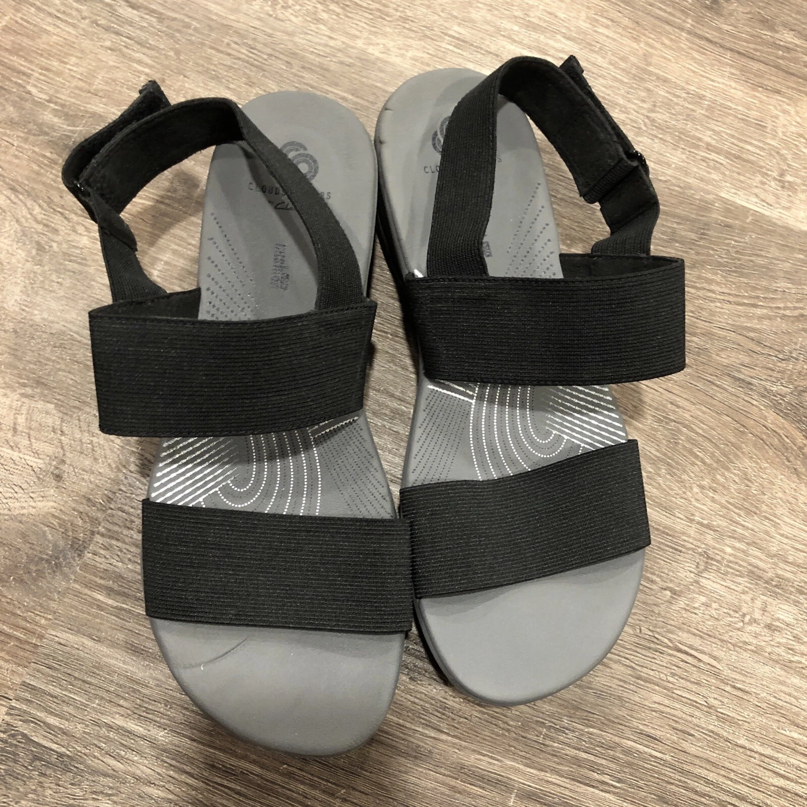 Sandali Clarks donna 8 grigio nero Cloudsteppers plateau punta aperta cinturini sport