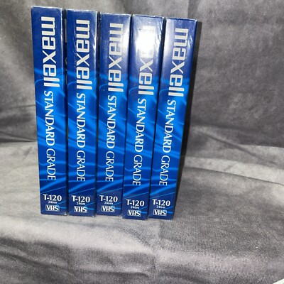  MAXELL Standard Grade T-120 VHS Blank Tapes 5 Pack 6 Hour NEW SEALED Lot of 5