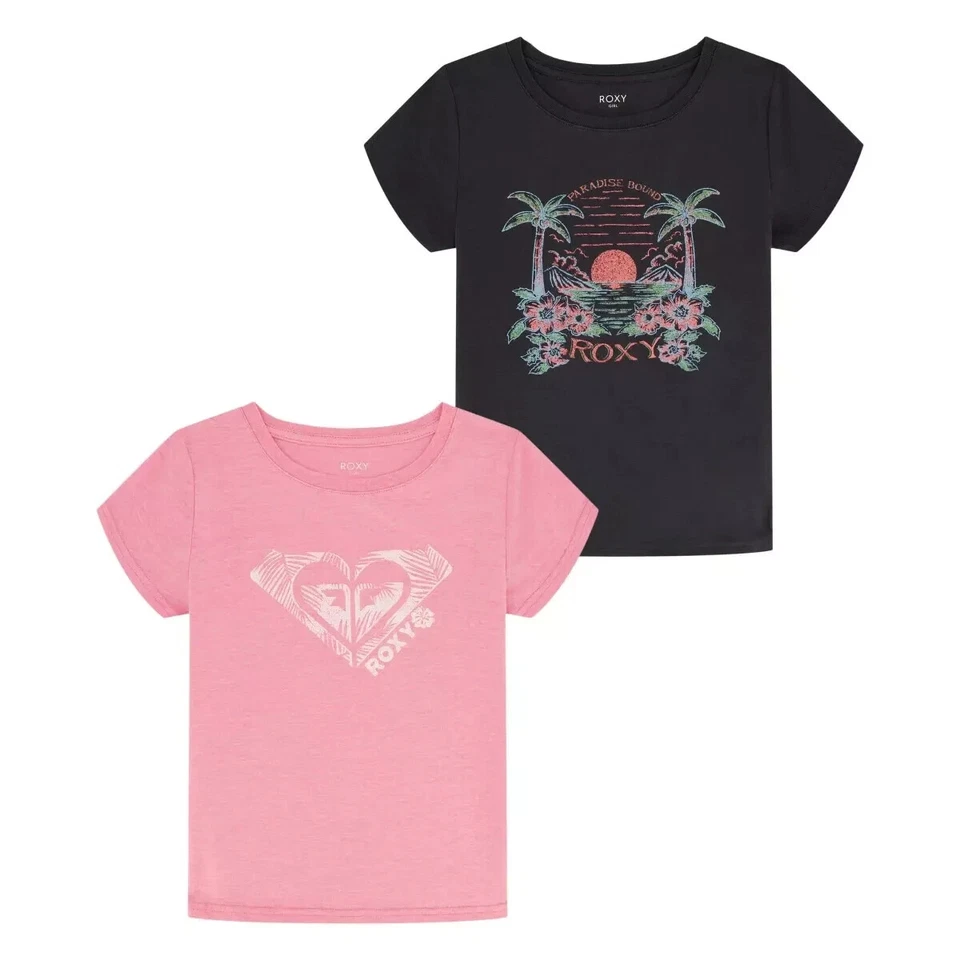 ROXY Girls Size XL 18/20 Black Pink Pack of 2 Tees T-Shirts NWT - Image 2 of 4
