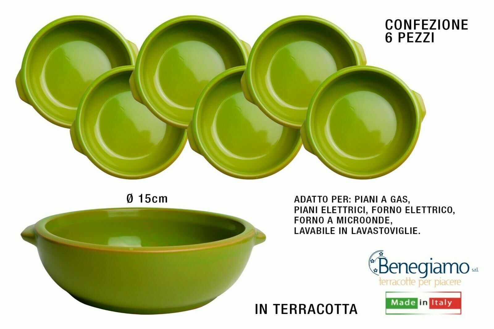 SET 6 TEGAMINO TEGAMINI DM.15 H5 TERRACOTTA VERDE GNOCCHI FAGIOLATA  ZUPPE 12022